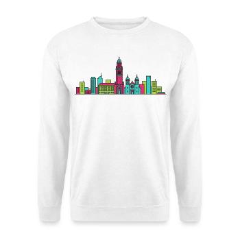 Charleroi City Skyline Glockentürm: Moderne Linienzeichnung - Unisex Pullover - Weiß - Vorne