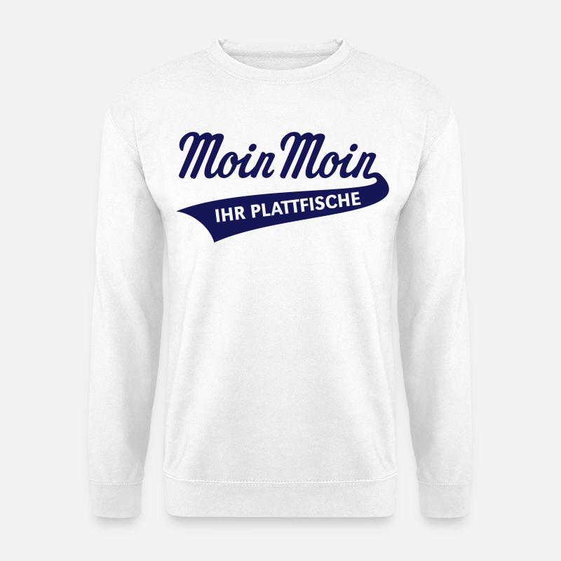 Moin Moin – Ihr Plattfische (Plattdeutsch / Navy) - Unisex Pullover - Weiß