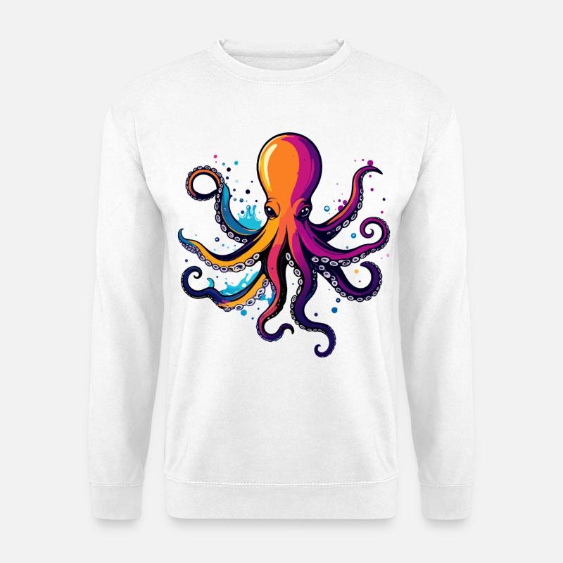 Bunter Oktopus Neon Tintentraum - Unisex Pullover - Weiß