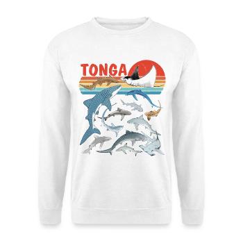 Tonga Haiarten Tigerhai Bullenhai Mantarochen - Unisex Pullover - Weiß - Vorne - Alina (178cm) & Michal (187cm)
