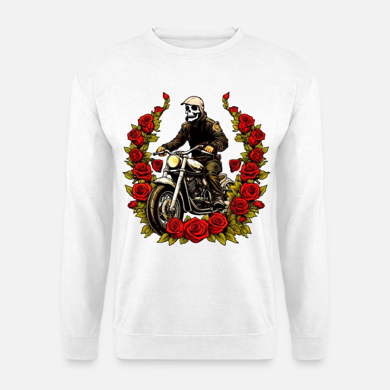Motorrad Skelett Rosen - Unisex Pullover - Weiß