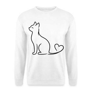 Elegant Cat with Heart Tail | Minimal Love Line Ar - Unisex Pullover - Weiß - Vorne