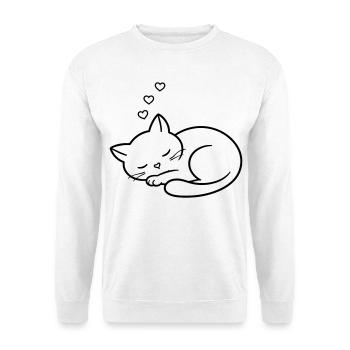 Sleeping Cat with Hearts | Cute Love Line Art - Unisex Pullover - Weiß - Vorne
