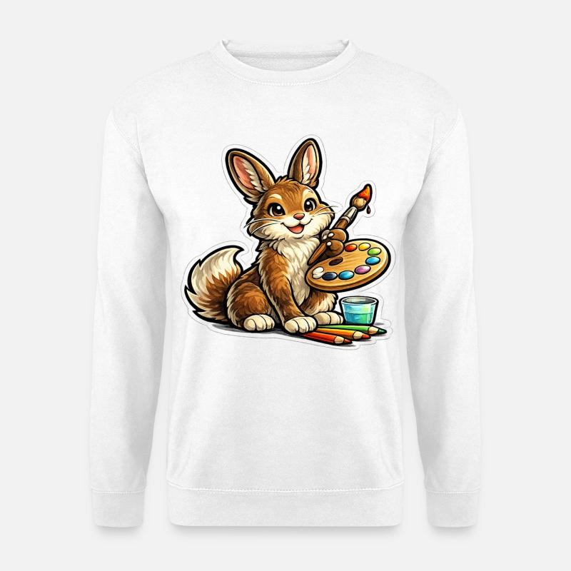 Kaninchen Künstler mit Palette - Unisex Pullover - Weiß