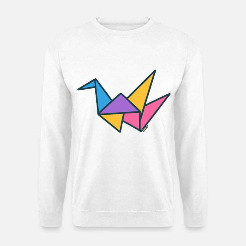 Bunter Origami-Kranich - Unisex Pullover - Weiß