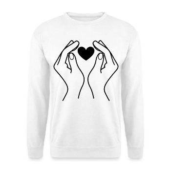 Hands Holding Heart Minimal Line Art Design - Unisex Pullover - Weiß - Vorne