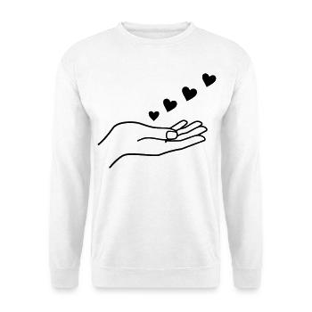 Hand With Floating Hearts Minimal Line Art - Unisex Pullover - Weiß - Vorne