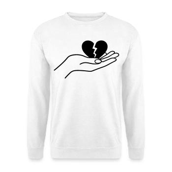 Broken Heart In Hand Minimal Line Art Design - Unisex Pullover - Weiß - Vorne