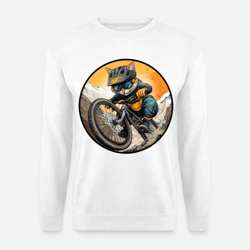 Katzen Bikerin / MTB Kätzchen - Unisex Pullover - Weiß