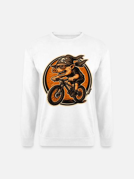 Piraten Schwein auf BMX Mountainbike - Unisex Pullover - Weiß