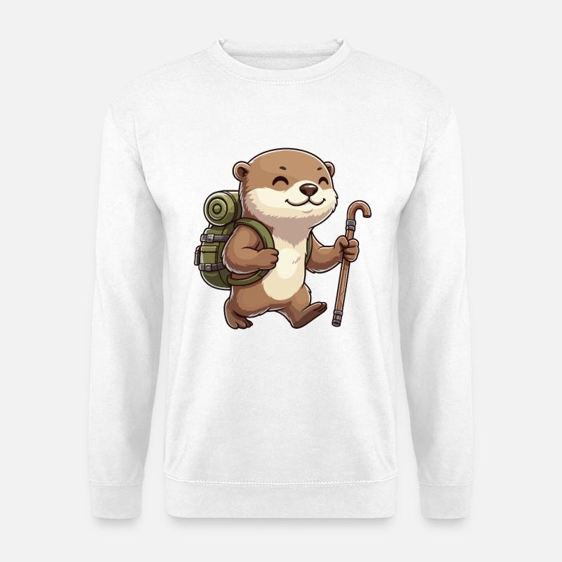 Niedliche Wander-Otter-Tier-Trekking-Kunst - Unisex Pullover - Weiß
