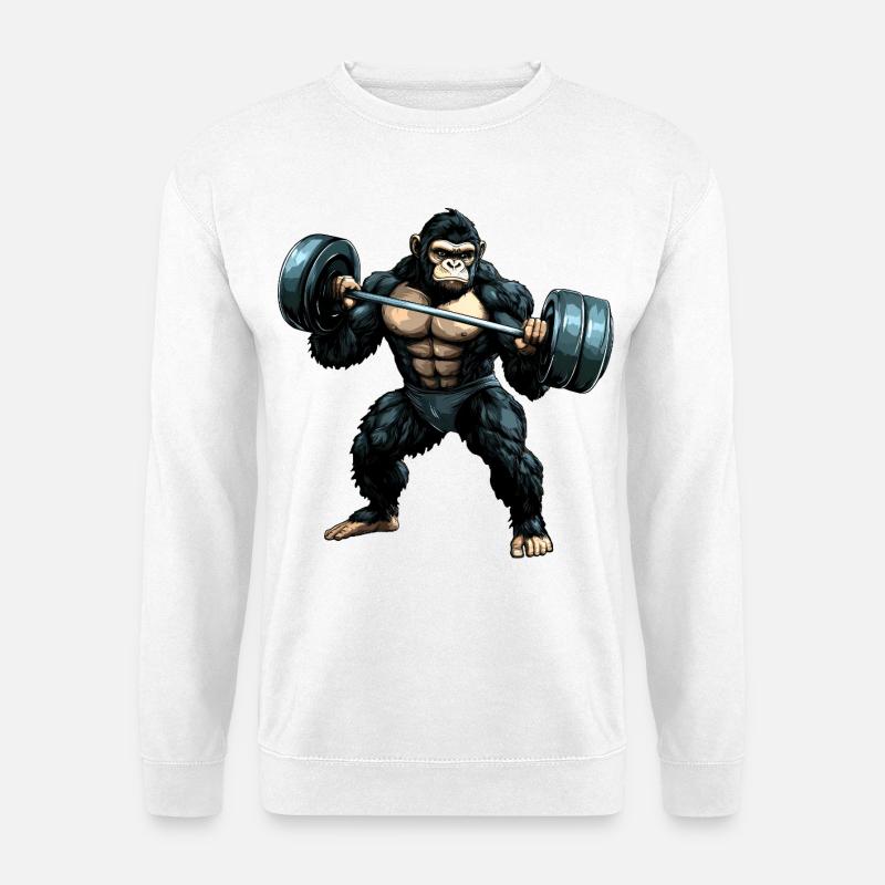 Affen Bodybuilding - Unisex Pullover - Weiß
