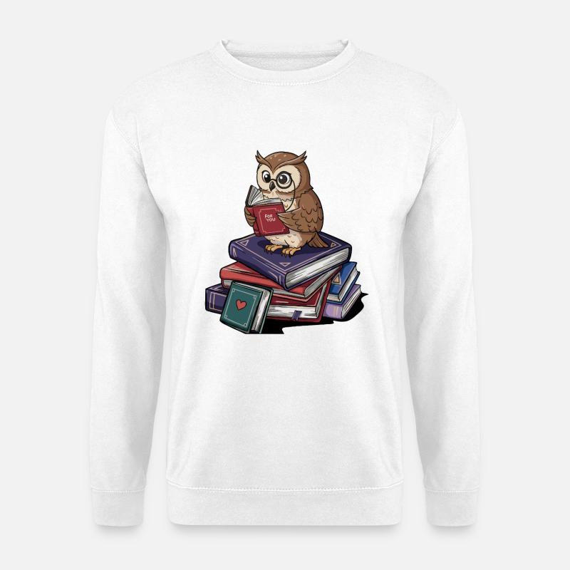 Bücherwurm-Eule-Vogel liest Bücher Kunst - Unisex Pullover - Weiß