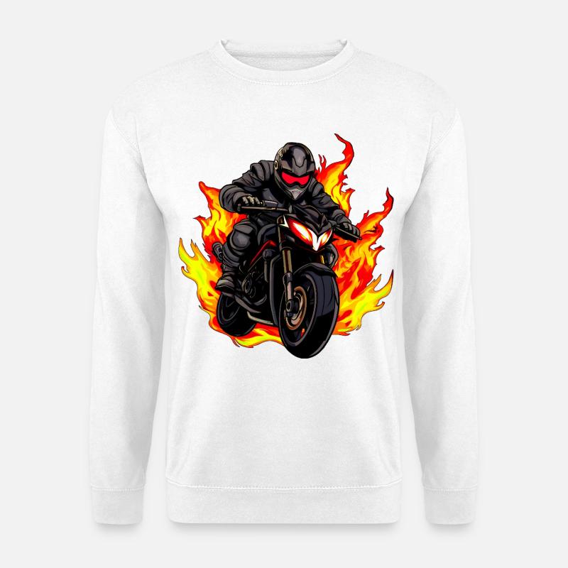 Motorradfahrer mit Flammen - Unisex Pullover - Weiß