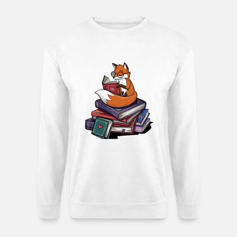 Bücherwurm-Fuchs-Tierlese-Bücher Kunst - Unisex Pullover - Weiß