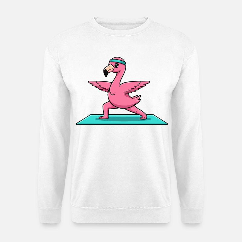 Yoga-Flamingo-Vogel macht Krieger-Pose - Unisex Pullover - Weiß