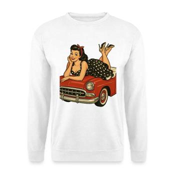 Rockabilly pin-up on vintage car in retro style - Unisex Sweatshirt - white - Front