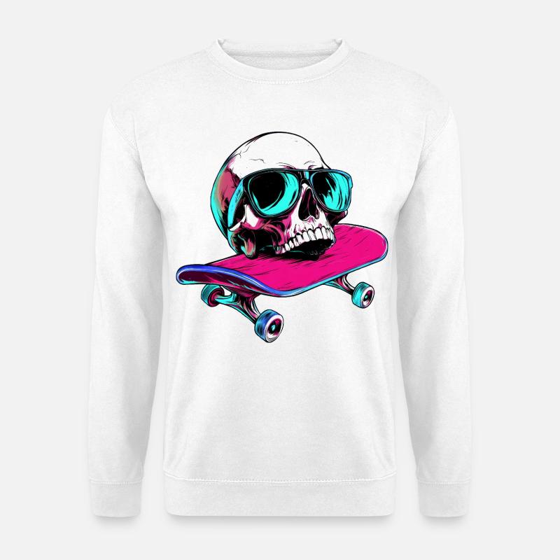 Totenköpfe Skateboard - 1990 - Unisex Pullover - Weiß