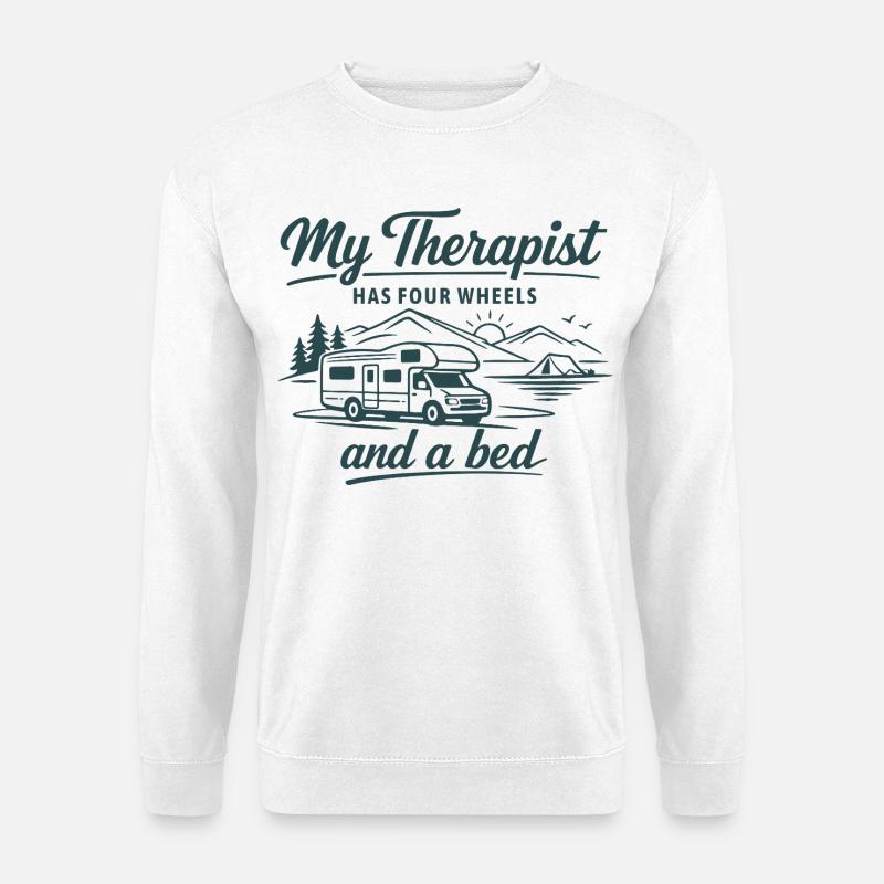 Mein Therapeut hat Vier Räder | Camper Outdoor - Unisex Pullover - Weiß