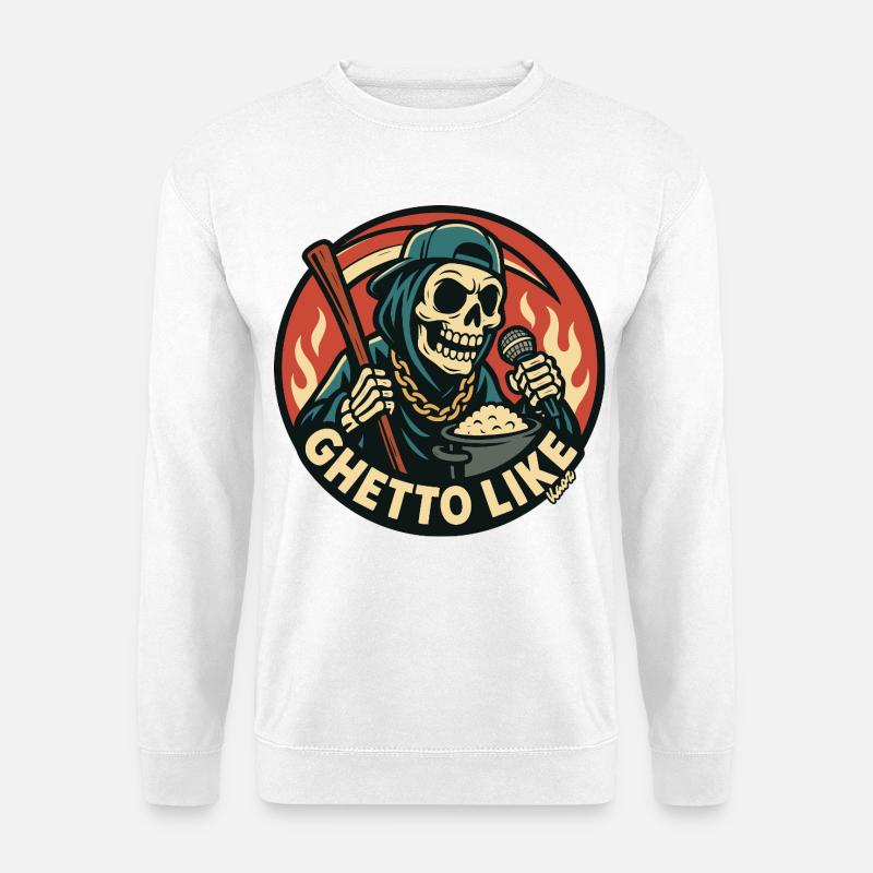 Squelette avec micro et style ghetto - Sweat-shirt Unisexe - blanc