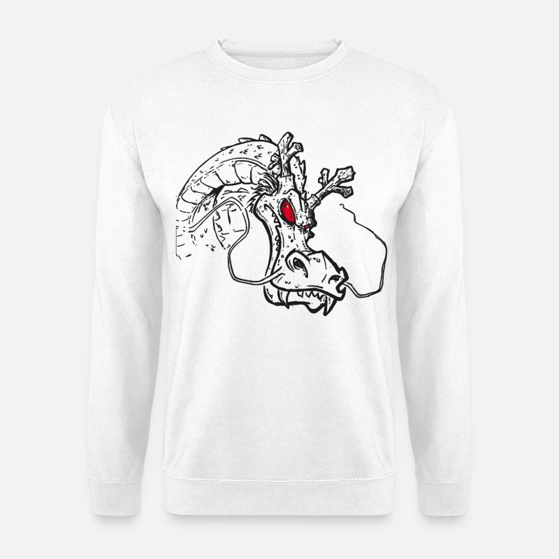 Wilder Drachenkopf – Fantasy Illustration - Unisex Pullover - Weiß