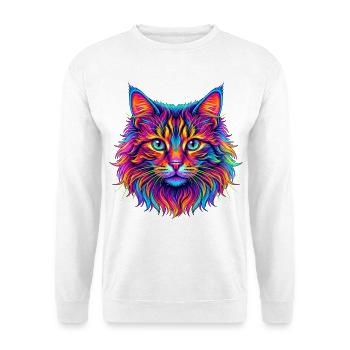 Neon Katzenkopf Farbexplosion - Unisex Pullover - Weiß - Vorne