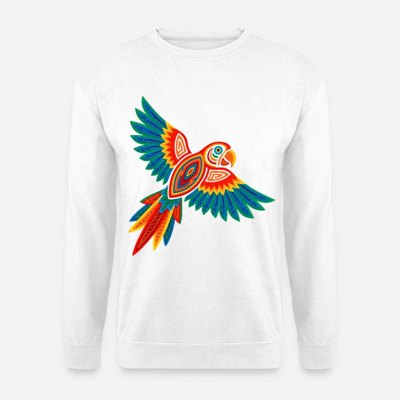 Bunter Mola Papagei - Unisex Pullover - Weiß