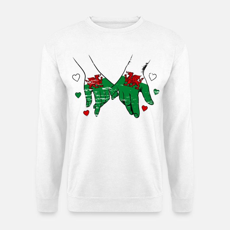 Wales_Flagge_Haendehalten_used - Unisex Pullover - Weiß