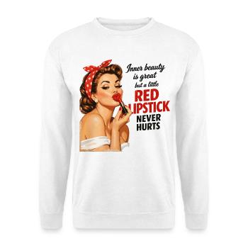 Pin-Up Girl Retro Design: Roter Lippenstift - Unisex Pullover - Weiß - Vorne