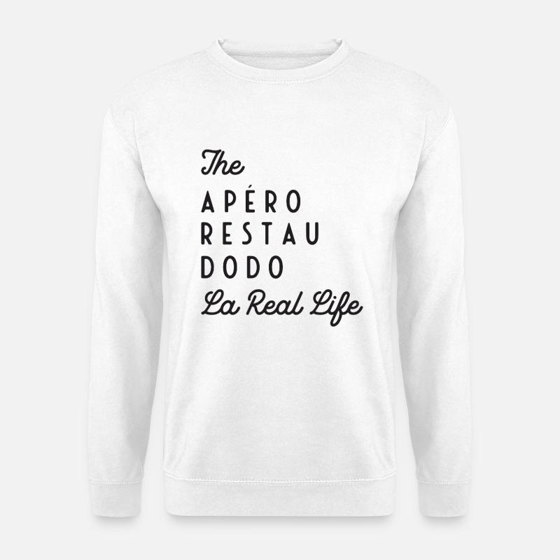 Reales Leben (schwarzer Text) - Unisex Pullover - Weiß