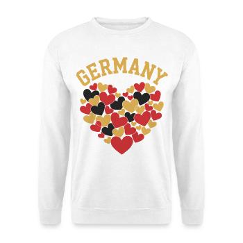 Deutschlandfarben Herzmotiv - Unisex Pullover - Weiß - Vorne - Alina (178cm) & Michal (187cm)