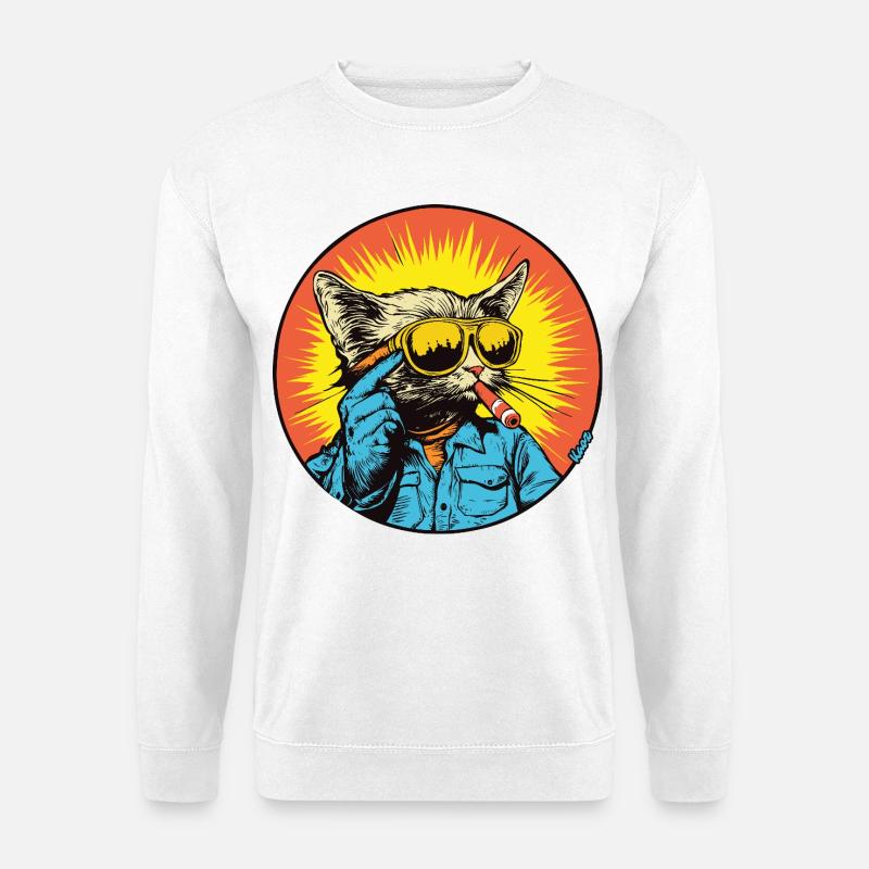 Sunny Cat Retro-Vibe - Unisex Pullover - Weiß