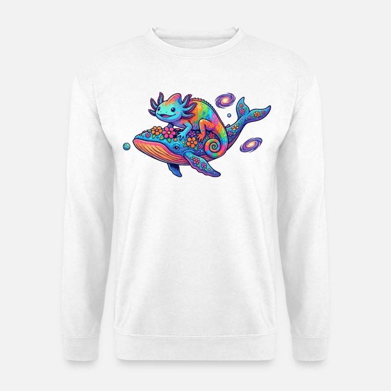 Neon Kosmos Chamäleon Wal cooles Fantasy Fun Motiv - Unisex Pullover - Weiß