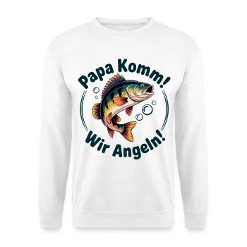 Papa Komm Wir Angeln Fischmotiv - Unisex Pullover - Weiß - Vorne