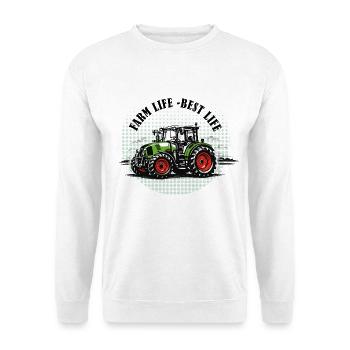 Vie à la ferme – Tracteur vert et rouge style vintage - Sweat-shirt Unisexe - blanc - Devant