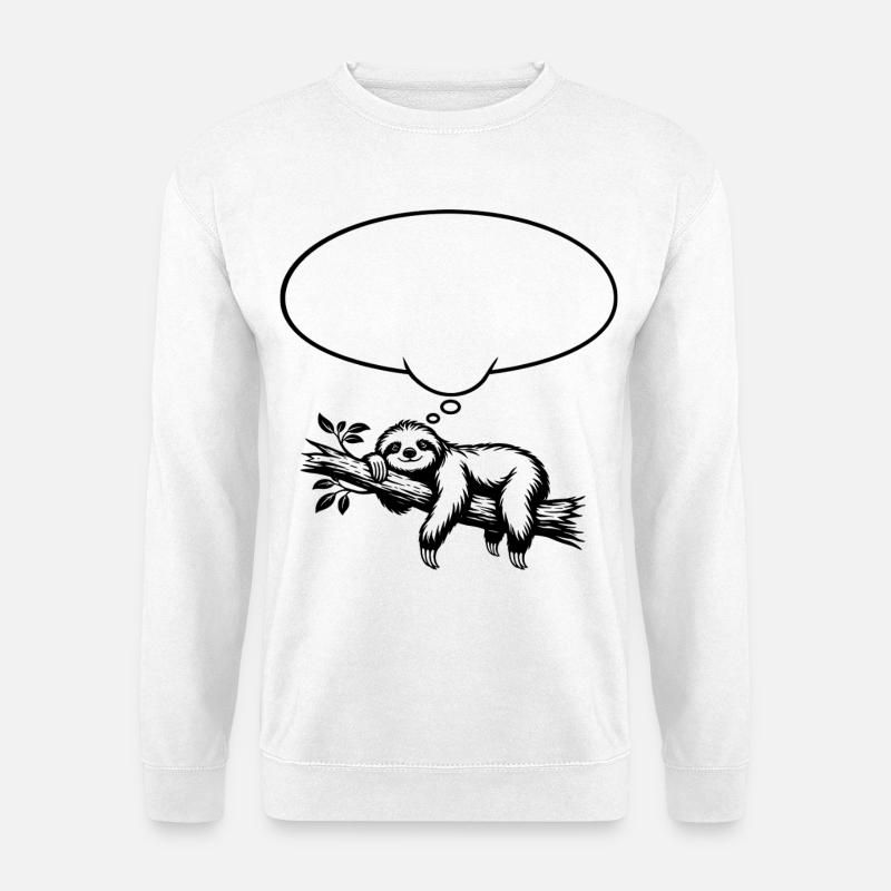 Faultier_chillend_mit_Denkblase - Unisex Pullover - Weiß