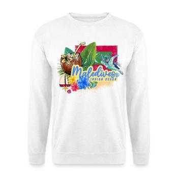Malediven Schildkröte Retro Indischer Ozean Design - Unisex Pullover - Weiß - Vorne - Alina (178cm) & Michal (187cm)