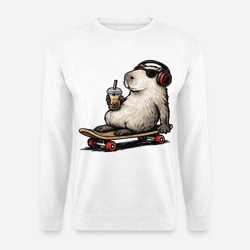 Capybara Skateboard Bubble Tea - Unisex Pullover - Weiß