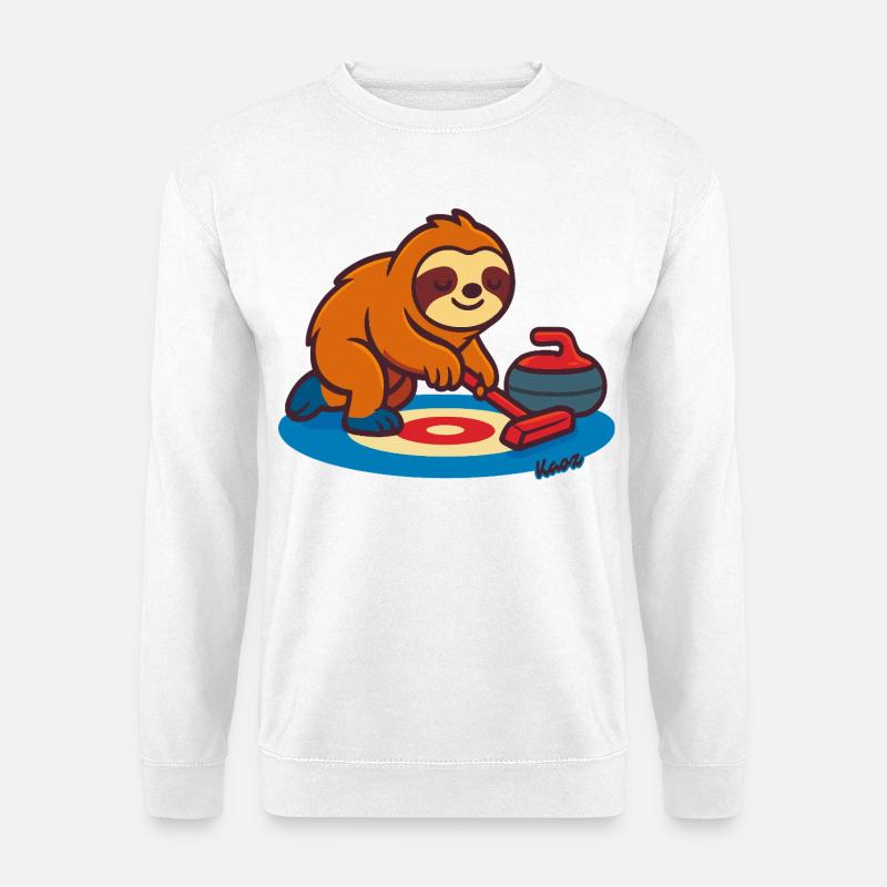 Rollend Faultier auf Besen - Unisex Pullover - Weiß