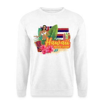Hawaii Hula-Tänzerin Pazifik Vintage Souvenir - Unisex Pullover - Weiß - Vorne - Alina (178cm) & Michal (187cm)