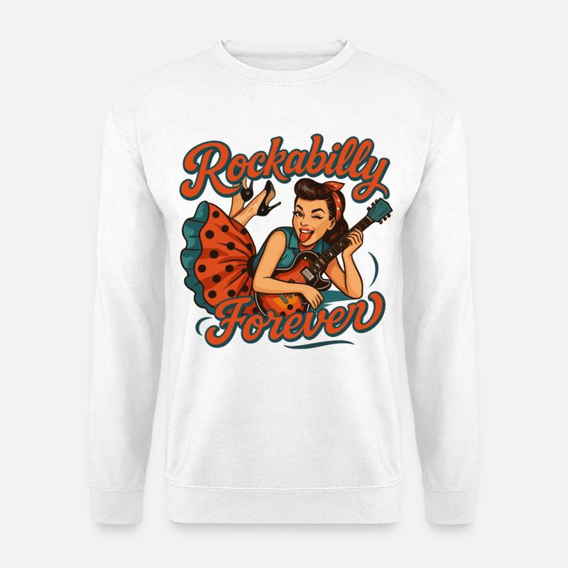 Rockabilly Forever: Rockabella med elgitarr - Unisextröja - vit