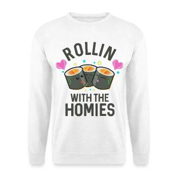 Rollin' With The Homies Sushi-Wortspiel - Unisex Pullover - Weiß - Vorne