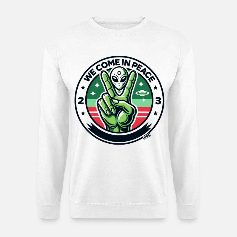 Alien-Friedenszeichen-Abzeichen - Unisex Pullover - Weiß