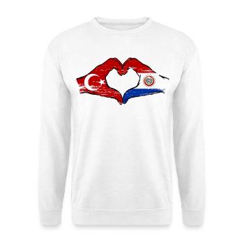 Türkei_Paraguay_Flagge_Hände_Herzform_used - Unisex Pullover - Weiß - Vorne