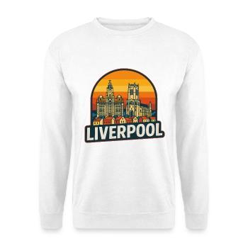 Vintage Liverpool Skyline Retro-Sonnenuntergangsdesign - Unisex Pullover - Weiß - Vorne
