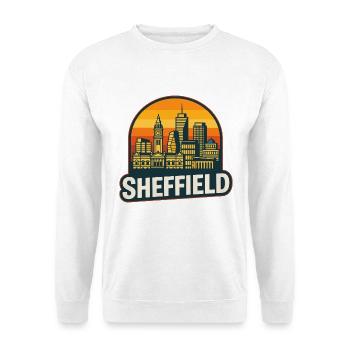 Sheffield Steel City Skyline Retro Sonnenuntergangskunst - Unisex Pullover - Weiß - Vorne