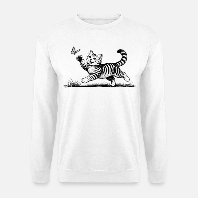 Cat playing with butterfly - Unisex Sweatshirt - white