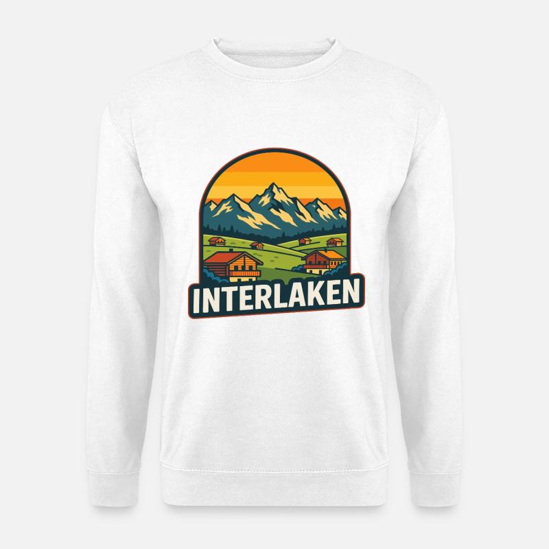 Interlaken Schweiz Retro Sonnenuntergangs-Bergkunst - Unisex Pullover - Weiß