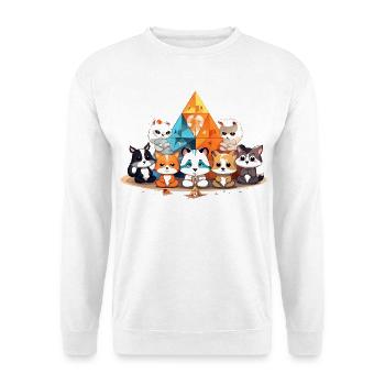 Katzen vor bunten Kristallpyramiden - Unisex Pullover - Weiß - Vorne
