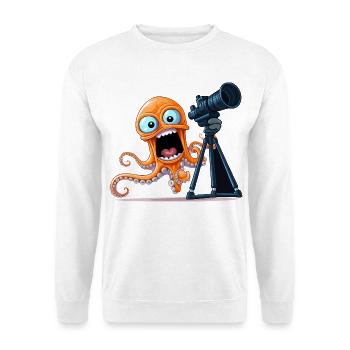 Photographe de pieuvre orange avec appareil photo - Sweat-shirt Unisexe - blanc - Devant